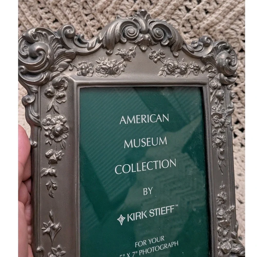 Kirk Stieff American Museum Collection Pewter 5x7 Picture Frame Ornate Floral